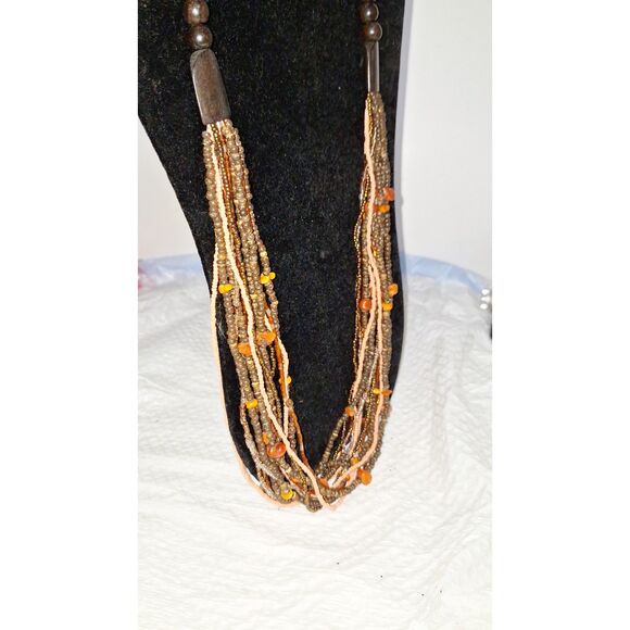 Artisan Lush Tribal Beaded Necklace Stone Chip Layered Organic Chunky VTG 90's - Picture 9 of 9